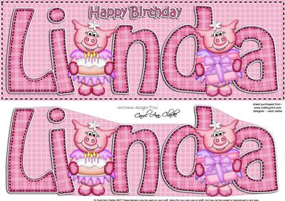 Large Dl Birthday Linda Zoe Piggy Quick Card N 3D Decoupage