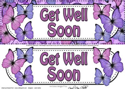 Large Dl Get Well Soon Butterflies Card & 3D Decoupage