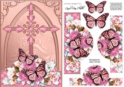 Fancy Cross Pretty Flowers Butterfly Pyramid & Decoupage