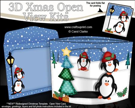 3D Penguins Christmas Open View Card Kit