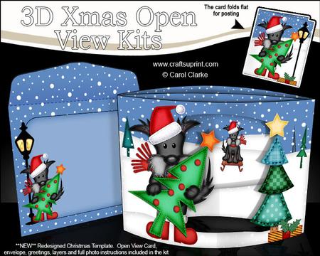 3D Hamish Scottie Dog's Tree Christmas Open View Card Kit