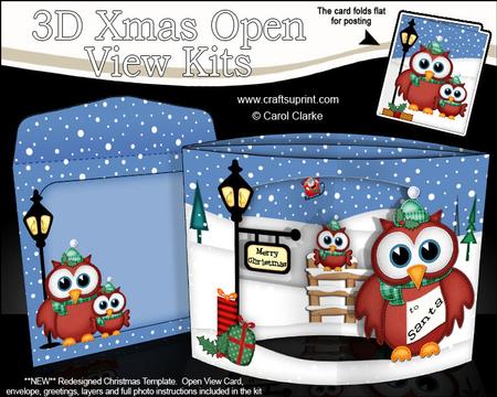 3D Hoot & Little Hoot Owls Christmas Open View Card Kit