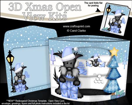 3D Hamish Scottie Dog's Present Christmas Open View Card Kit