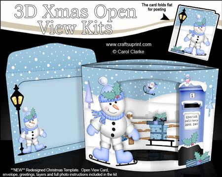 3D Skating Snowman Christmas Open View Card Kit