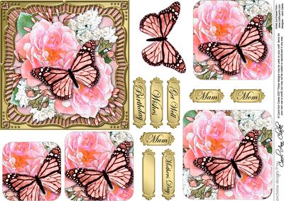 Butterfly & Roses Round Edged Pyramage & Decoupage