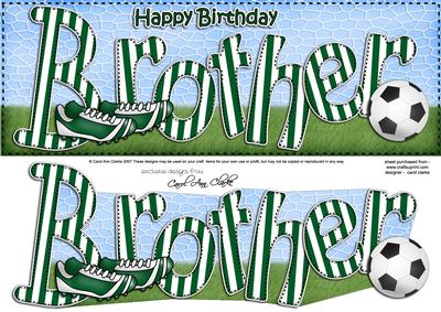 Large Dl Birthday Brother Football Card & 3D Decoupage