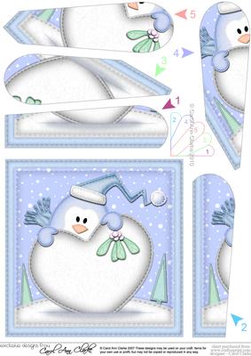 Cute Penguin's Xmas Heart Snowball Fan Pyramage Topper