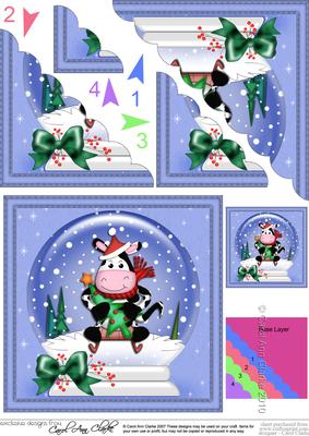 Xmas Sledging Milly Moo Cow Snowglobe Scallop Corner Stacker