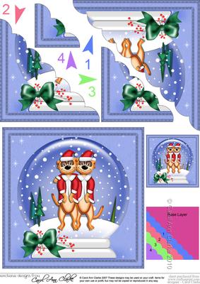 Xmas Meerkats Snowglobe Scallop Corner Stacker