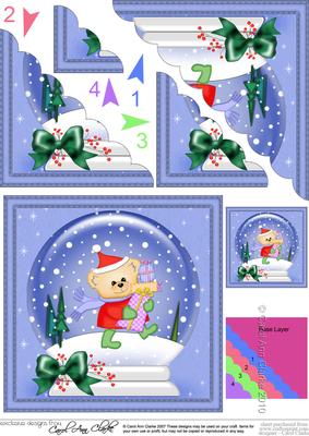 Xmas Teddy's Presents Snowglobe Scallop Corner Stacker