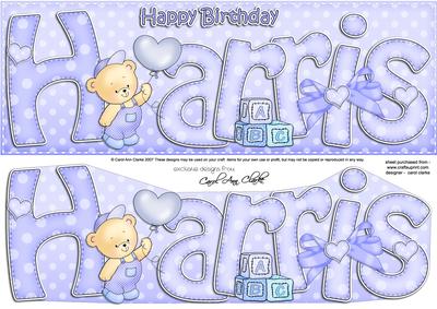 Large Dl Birthday Harris Teddy Quick Card N 3D Decoupage