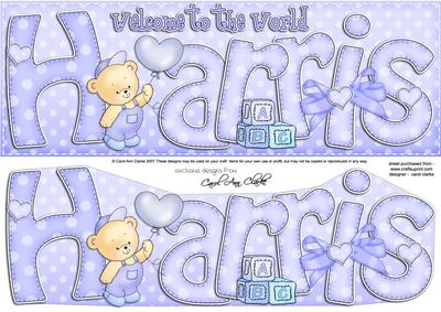 Large Dl New Baby Harris Teddy Quick Card N 3D Decoupage