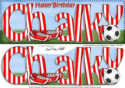 Large Dl Birthday Chalky Football Card & 3D Decoupage