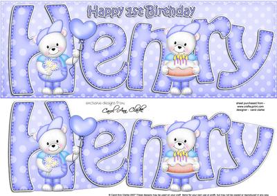 Large Dl 1st Birthday Henry Teddy Quick Card N 3D Decoupage