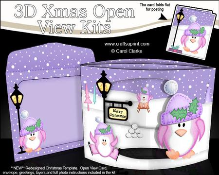 3D Penguins Christmas Open View Card Kit