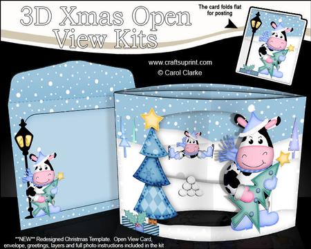 3D Milly Moo Cow's Tree Christmas Open View Card Kit