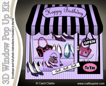 3D Shoes & Bags Window Pop Up Card Decoupage N Envelope
