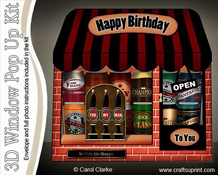 3D Ye Olde Ale Shoppe Pop Up Card Decoupage N Envelope