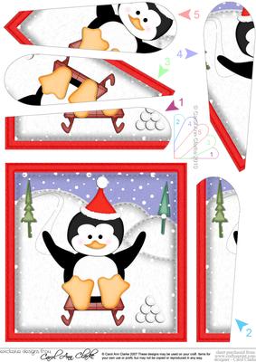 Xmas Sledging Penguin Fan Pyramage Topper