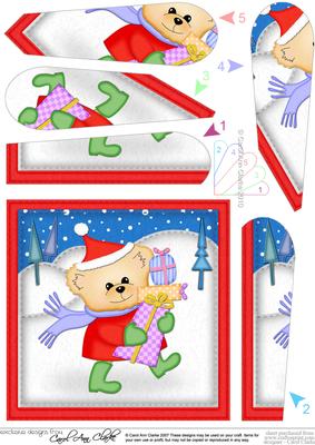Xmas Teddy's Presents Fan Pyramage Topper