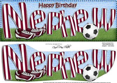 Large Dl Birthday Nephew Football Card & 3D Decoupage