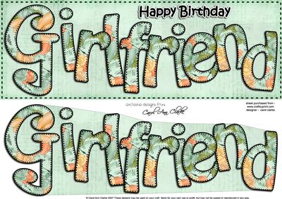 Large Dl Birthday Girlfriend Roses Card & 3D Decoupage