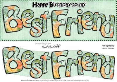 Large Dl Birthday Best Friend Roses Card & 3D Decoupage
