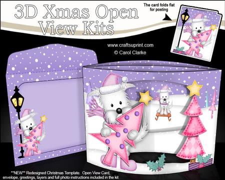 3D Westie Dog's Christmas Tree Open View Card Kit