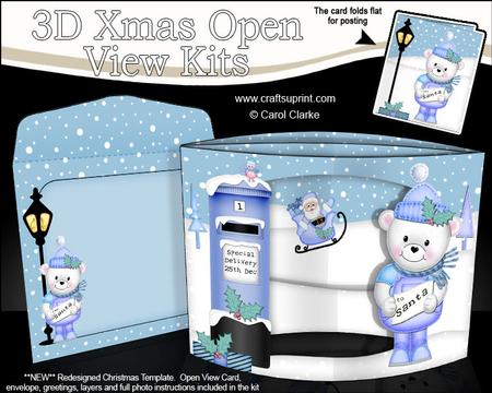 3D Teddy Ed Christmasopen View Card Kit
