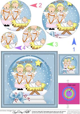 Xmas Nativity Snowglobe Angels & Crib Circle Pyramage