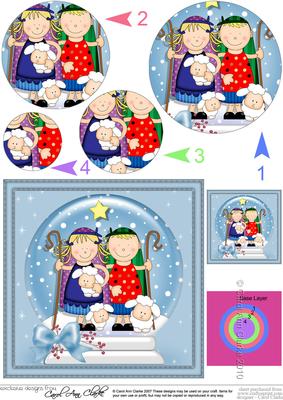 Xmas Nativity Snowglobe as Shepherds Watched Circle Pyramage