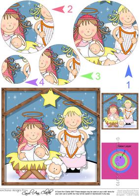 Xmas Nativity Stable Mary Jesus & Angel Circle Pyramage