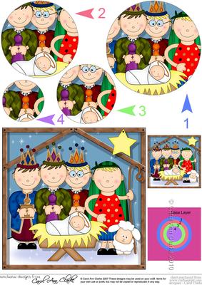 Xmas Nativity Stable Kings & Shepherd Visit Circle Pyramage