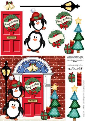 Penguins Christmas Door Quick Card & 3D Decoupage
