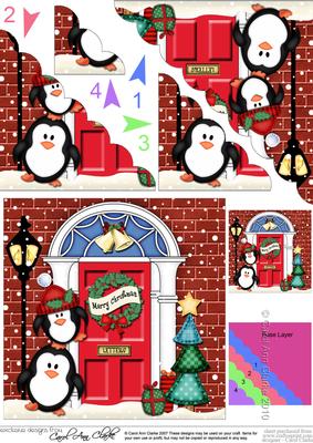 Penguins Christmas Door Scallop Corner Stacker Topper