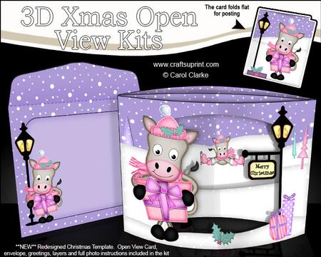 3D Gigi Horse's Present Snowman Christmas Open View Card Kit