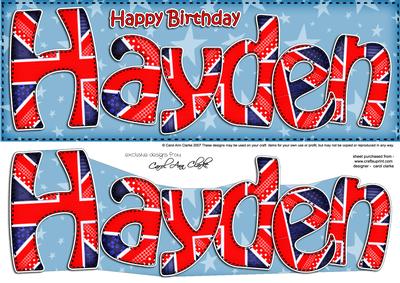 Uk Flag Birthday Hayden Large Dl Quick Card 3D Decoupage