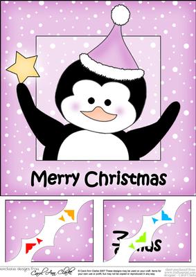 8 x 8 Christmas Penguin Scalloped Corner Topper