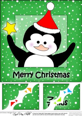 8 x 8 Christmas Penguin Scalloped Corner Topper