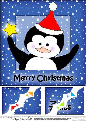 8 x 8 Christmas Penguin Scalloped Corner Topper