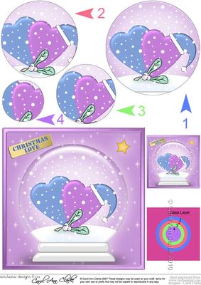 Xmas Love Hearts Snowglobe Circle Pyramage Topper
