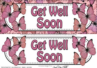 Large Dl Get Well Soon Butterflies Card & 3D Decoupage