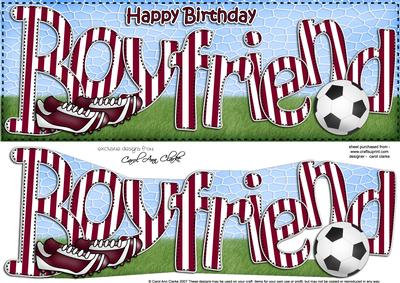 Large Dl Birthday Boyfriend Football Card & 3D Decoupage