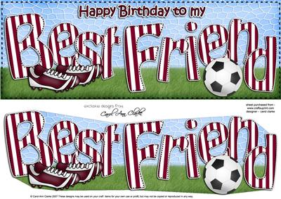 Large Dl Birthday Best Friend Football Card & 3D Decoupage