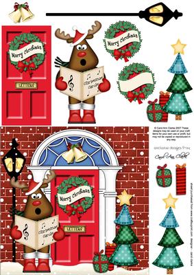 Singing Rudolph Christmas Door Quick Card & 3D Decoupage