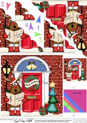 Singing Rudolph Christmas Door Scallop Corner Stacker Topper