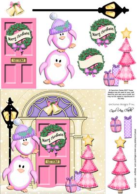 Penguins Christmas Door Quick Card & 3D Decoupage