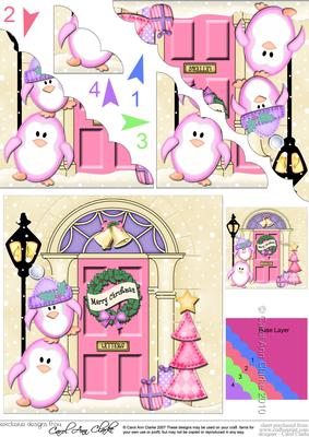 Penguins Christmas Door Scallop Corner Stacker Topper