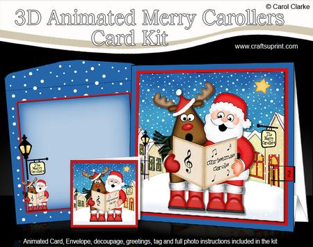 3D Santa & Rudolph Animated Merry Carollers Card Kit