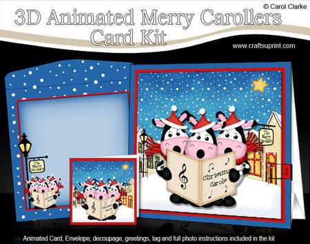 3D Singing Cows Animated Merry Carollers Card Kit